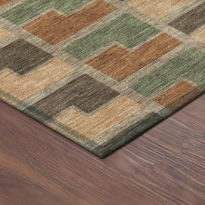 HomeRoots 8' Modern Rust Olive Green Round Geometric Washable Area Rug for Stylish Indoor & Outdoor Spaces 691184