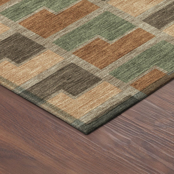 HomeRoots 8' Modern Rust Olive Green Round Geometric Washable Area Rug for Stylish Indoor & Outdoor Spaces 691184