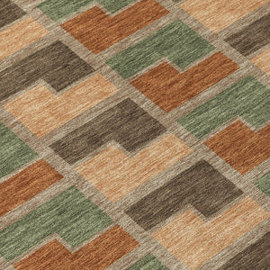 HomeRoots 8' Modern Rust Olive Green Round Geometric Washable Area Rug for Stylish Indoor & Outdoor Spaces 691184