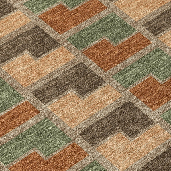 HomeRoots 8' Modern Rust Olive Green Round Geometric Washable Area Rug for Stylish Indoor & Outdoor Spaces 691184