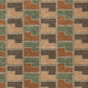 HomeRoots 8' X 10' Modern Geometric Area Rug in Rust Olive Green & Brown - Washable for Indoor/Outdoor Use 691185