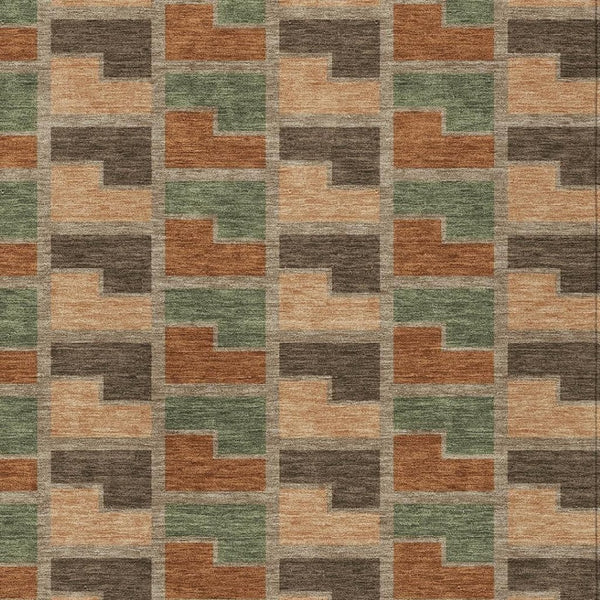 HomeRoots 8' X 10' Modern Geometric Area Rug in Rust Olive Green & Brown - Washable for Indoor/Outdoor Use 691185