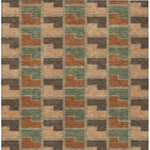 HomeRoots 8' X 10' Modern Geometric Area Rug in Rust Olive Green & Brown - Washable for Indoor/Outdoor Use 691185