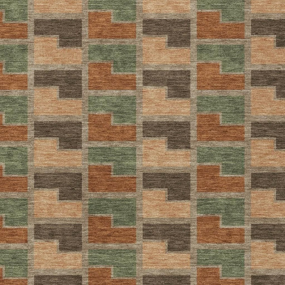 HomeRoots 9' Geometric Washable Indoor Outdoor Area Rug in Rust, Olive Green & Brown - Durable & Versatile! 691186