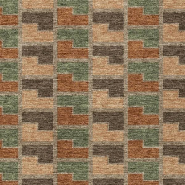 HomeRoots 9' Geometric Washable Indoor Outdoor Area Rug in Rust, Olive Green & Brown - Durable & Versatile! 691186