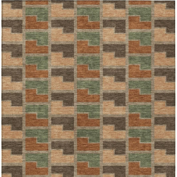 HomeRoots 9' Geometric Washable Indoor Outdoor Area Rug in Rust, Olive Green & Brown - Durable & Versatile! 691186