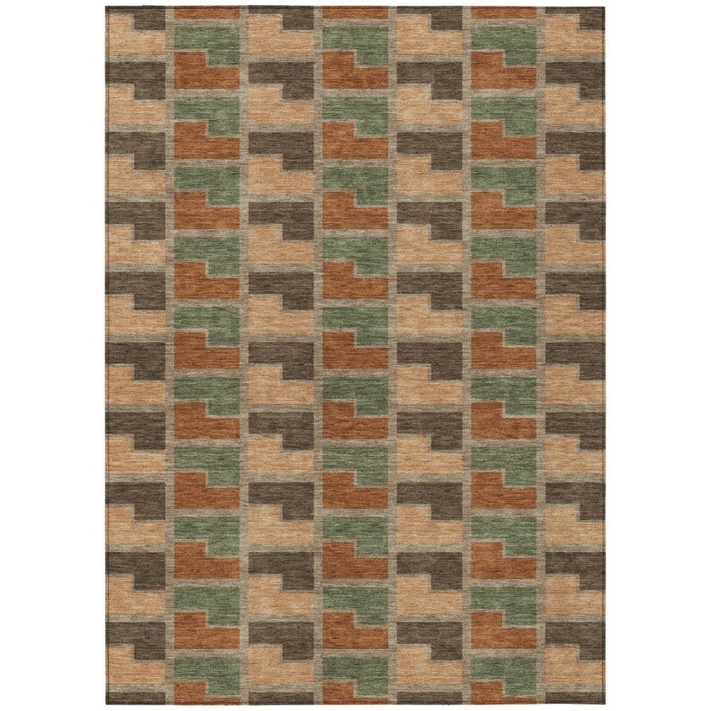 HomeRoots 9' Geometric Washable Indoor Outdoor Area Rug in Rust, Olive Green & Brown - Durable & Versatile! 691186