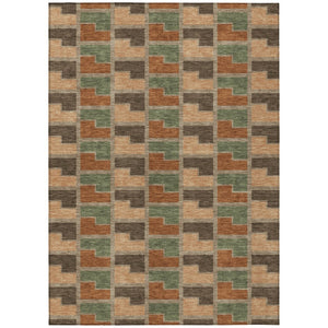 HomeRoots 9' Geometric Washable Indoor Outdoor Area Rug in Rust, Olive Green & Brown - Durable & Versatile! 691186