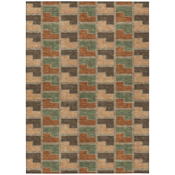 HomeRoots 9' Geometric Washable Indoor Outdoor Area Rug in Rust, Olive Green & Brown - Durable & Versatile! 691186