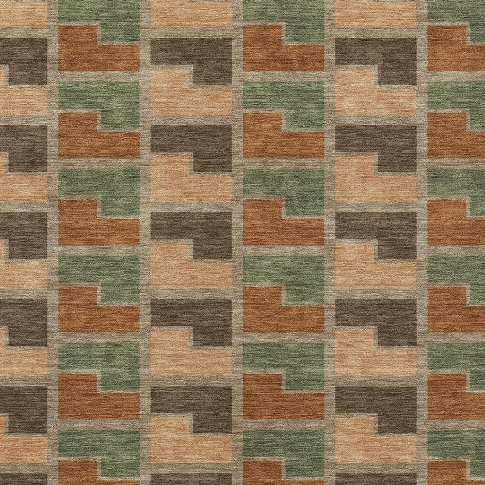 HomeRoots 10' Geometric Washable Area Rug in Rust, Olive Green & Brown – Perfect for Indoor & Outdoor Spaces! 691187