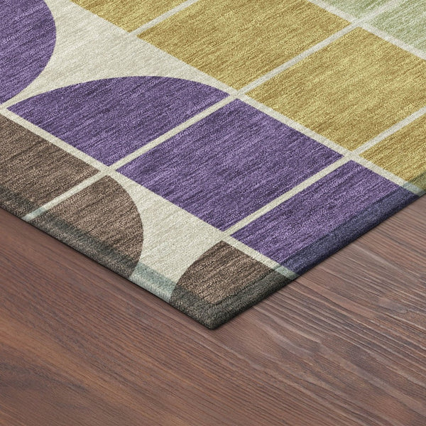 HomeRoots 8' Vibrant Blue, Black, Purple & Orange Round Geometric Washable Rug for Indoor & Outdoor Use 691190