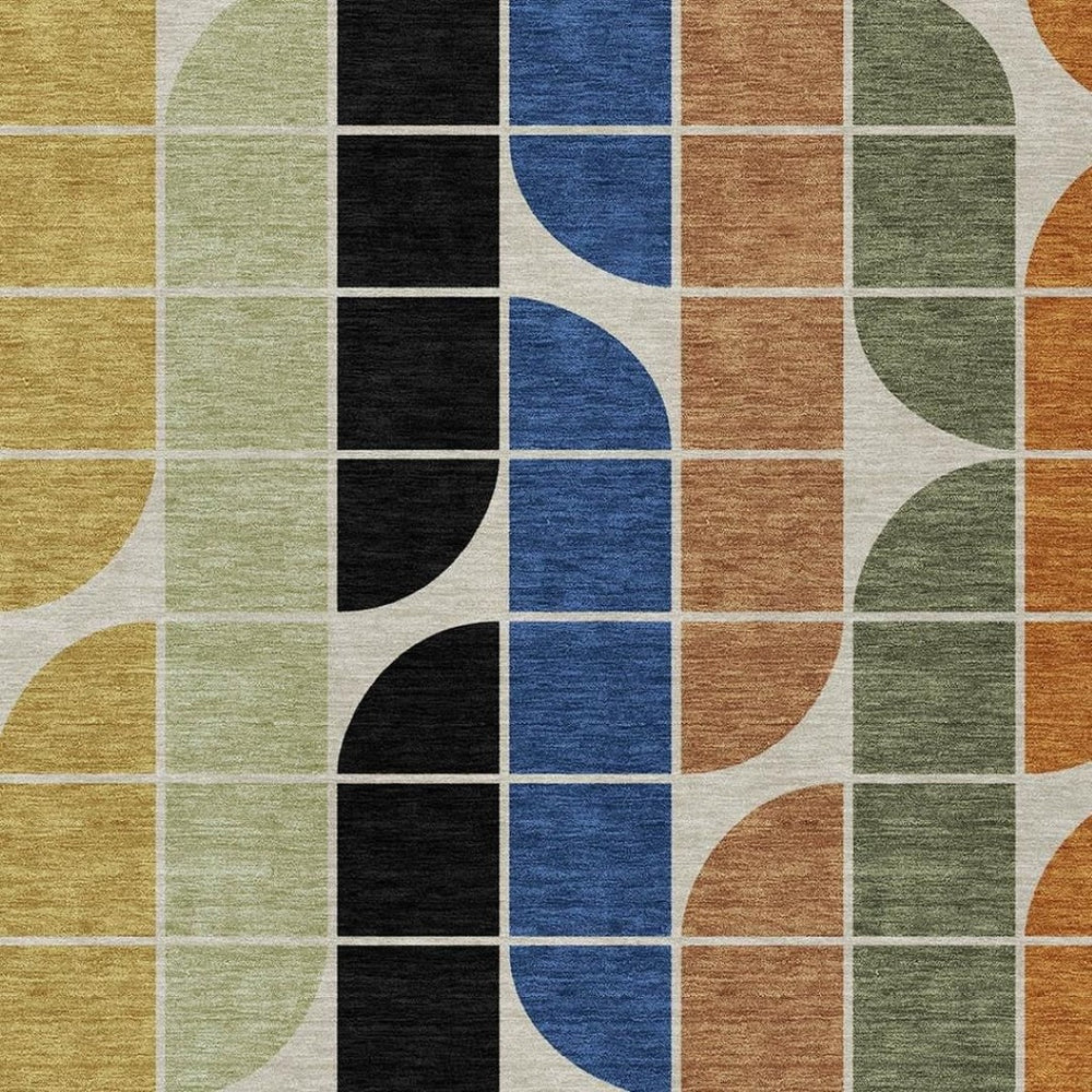 HomeRoots 8' X 10' Vibrant Geometric Washable Area Rug - Bold Blue, Black, Purple & Orange for Indoor/Outdoor Use 691191