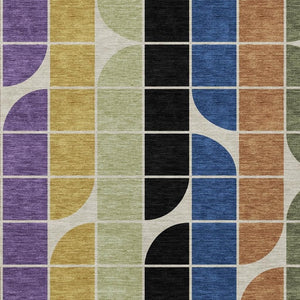 HomeRoots 9' Geometric Washable Area Rug in Vibrant Blue, Black, Purple & Orange for Indoor/Outdoor Use 691192