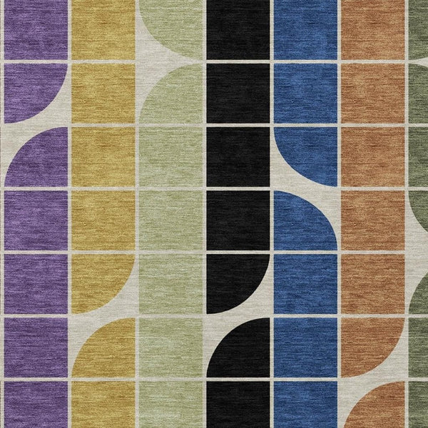 HomeRoots 9' Geometric Washable Area Rug in Vibrant Blue, Black, Purple & Orange for Indoor/Outdoor Use 691192