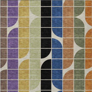 HomeRoots 10' Vibrant Geometric Indoor Outdoor Area Rug – Blue, Black, Purple & Orange, Washable & Durable 691193