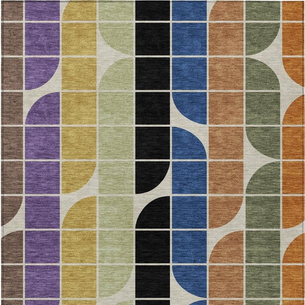 HomeRoots 10' Vibrant Geometric Indoor Outdoor Area Rug – Blue, Black, Purple & Orange, Washable & Durable 691193