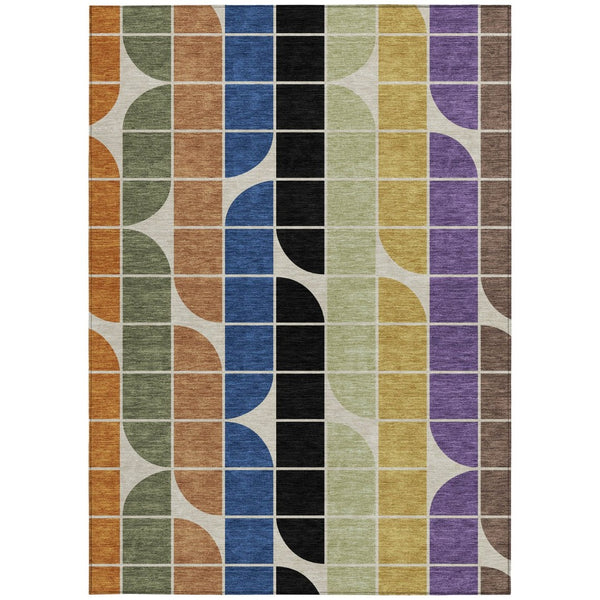 HomeRoots 10' Vibrant Geometric Indoor Outdoor Area Rug – Blue, Black, Purple & Orange, Washable & Durable 691193