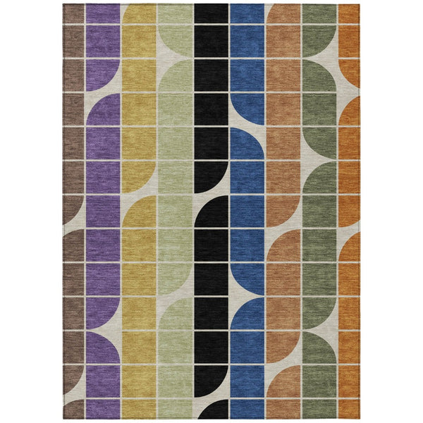 HomeRoots 10' Vibrant Geometric Indoor Outdoor Area Rug – Blue, Black, Purple & Orange, Washable & Durable 691193