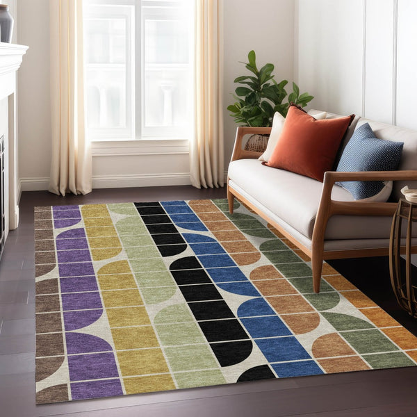 HomeRoots 10' Vibrant Geometric Indoor Outdoor Area Rug – Blue, Black, Purple & Orange, Washable & Durable 691193