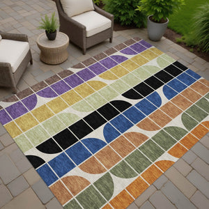 HomeRoots 10' Vibrant Geometric Indoor Outdoor Area Rug – Blue, Black, Purple & Orange, Washable & Durable 691193