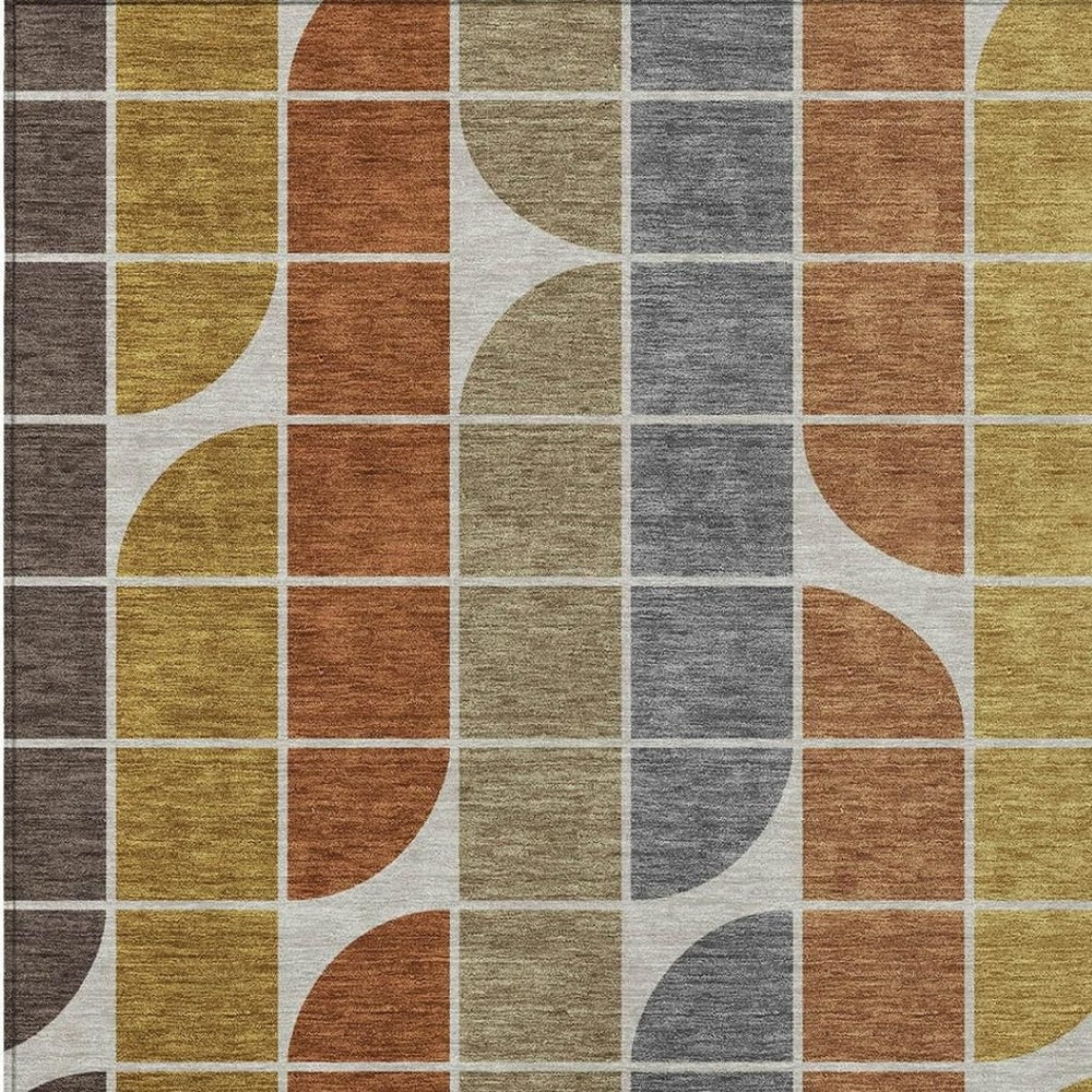 HomeRoots 5' X 8' Stylish Coffee Gold Gray Beige Geometric Washable Area Rug for Indoor & Outdoor Spaces 691195