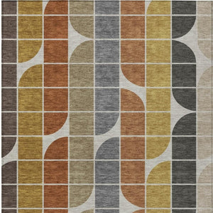 HomeRoots 5' X 8' Stylish Coffee Gold Gray Beige Geometric Washable Area Rug for Indoor & Outdoor Spaces 691195