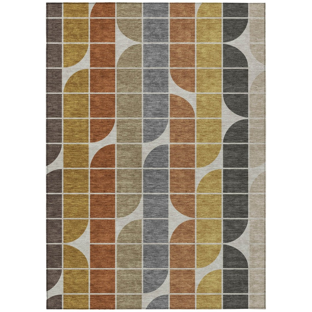 HomeRoots 5' X 8' Stylish Coffee Gold Gray Beige Geometric Washable Area Rug for Indoor & Outdoor Spaces 691195