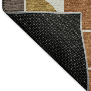 HomeRoots 8' Modern Round Geometric Area Rug in Coffee, Gold, Gray & Beige for Indoor & Outdoor Spaces 691196