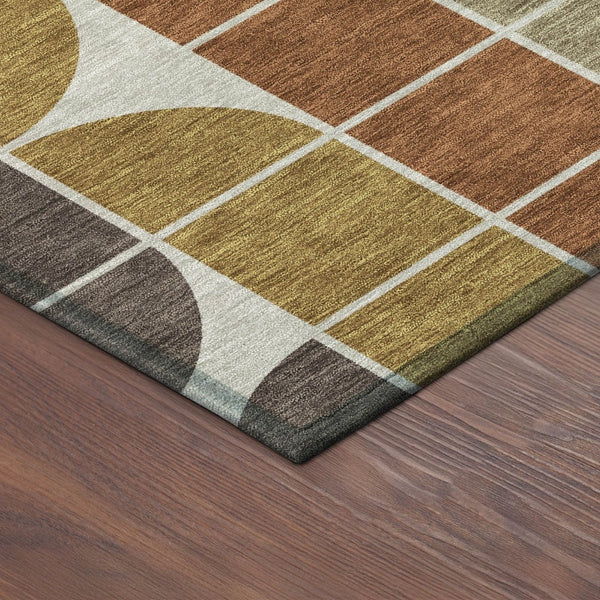 HomeRoots 8' Modern Round Geometric Area Rug in Coffee, Gold, Gray & Beige for Indoor & Outdoor Spaces 691196
