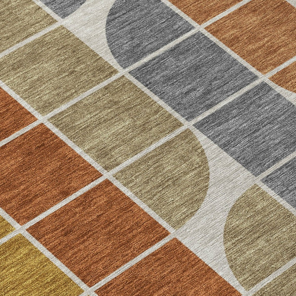 HomeRoots 8' Modern Round Geometric Area Rug in Coffee, Gold, Gray & Beige for Indoor & Outdoor Spaces 691196