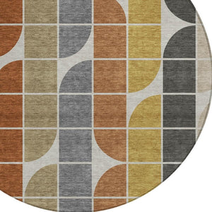 HomeRoots 8' Modern Round Geometric Area Rug in Coffee, Gold, Gray & Beige for Indoor & Outdoor Spaces 691196