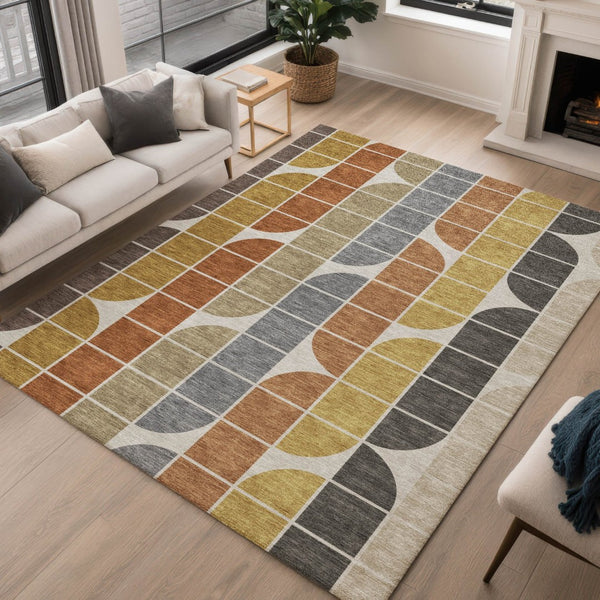 HomeRoots 8' X 10' Geometric Area Rug in Coffee, Gold, Gray & Beige - Durable, Washable & Versatile for Any Space 691197