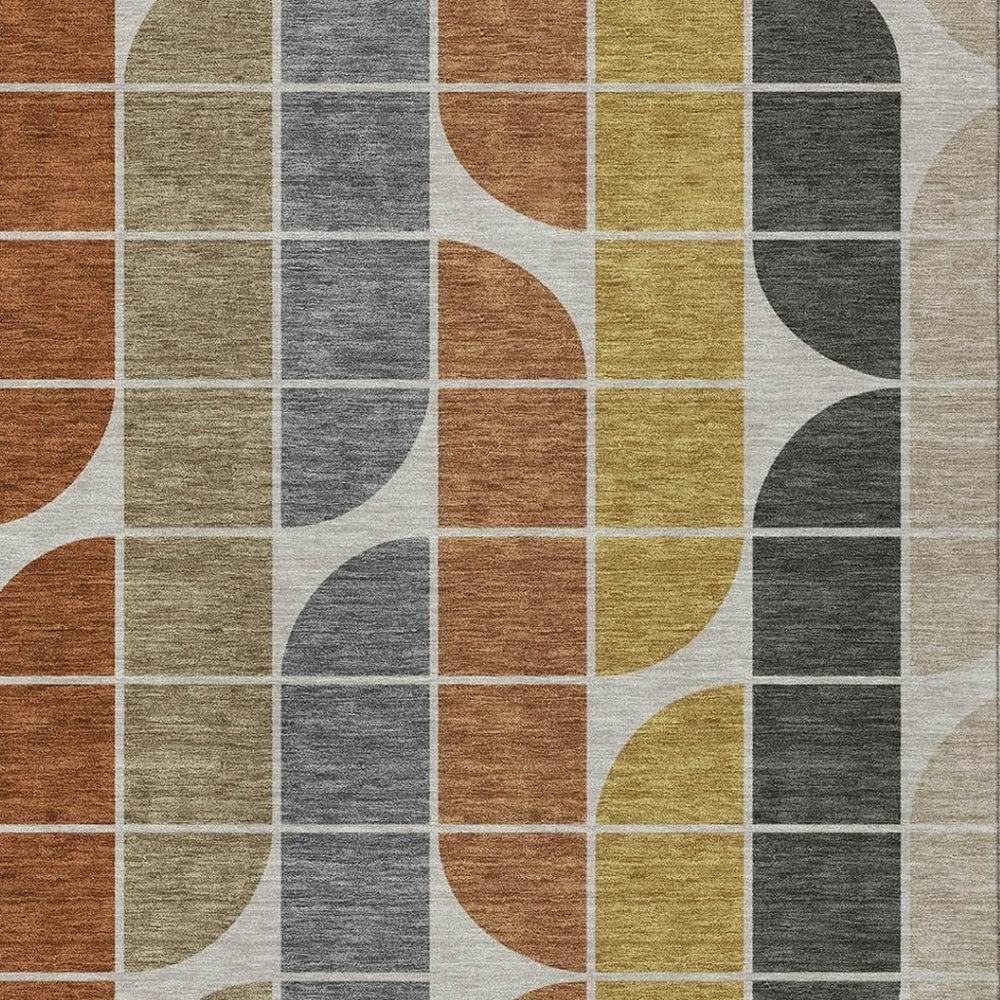 HomeRoots 9' Geometric Coffee, Gold, Gray & Beige Washable Area Rug for Indoor & Outdoor Spaces - Durable Style! 691198
