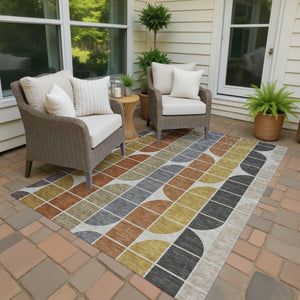 HomeRoots 9' Geometric Coffee, Gold, Gray & Beige Washable Area Rug for Indoor & Outdoor Spaces - Durable Style! 691198
