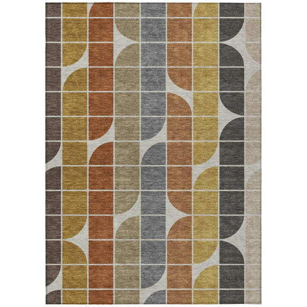 HomeRoots 9' Geometric Coffee, Gold, Gray & Beige Washable Area Rug for Indoor & Outdoor Spaces - Durable Style! 691198