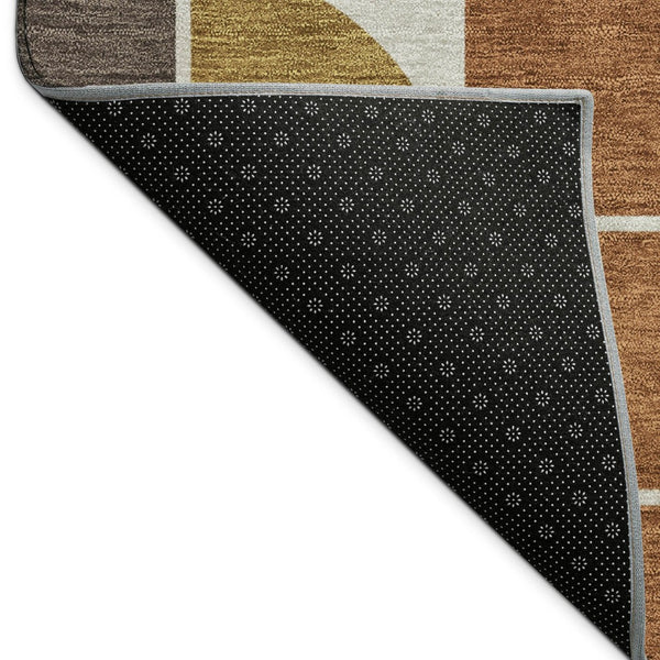 HomeRoots 9' Geometric Coffee, Gold, Gray & Beige Washable Area Rug for Indoor & Outdoor Spaces - Durable Style! 691198