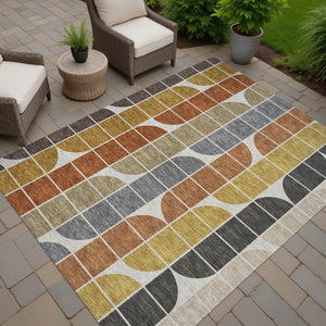HomeRoots 10' Geometric Coffee Gold Gray Beige Area Rug - Washable, Durable, Perfect for Indoor & Outdoor Use! 691199