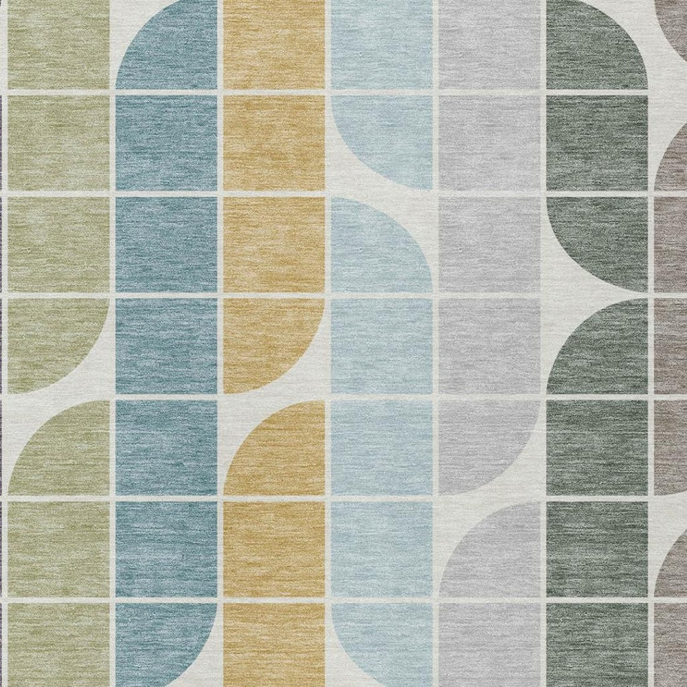 HomeRoots 5' Geometric Washable Area Rug in Pale Aqua, Purple & Copper - Durable Indoor/Outdoor Style! 691201