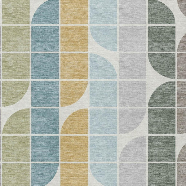 HomeRoots 5' Geometric Washable Area Rug in Pale Aqua, Purple & Copper - Durable Indoor/Outdoor Style! 691201