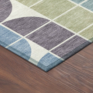 HomeRoots 8' Modern Geometric Round Area Rug in Pale Aqua, Purple, Gray & Copper - Washable & Durable Design 691202