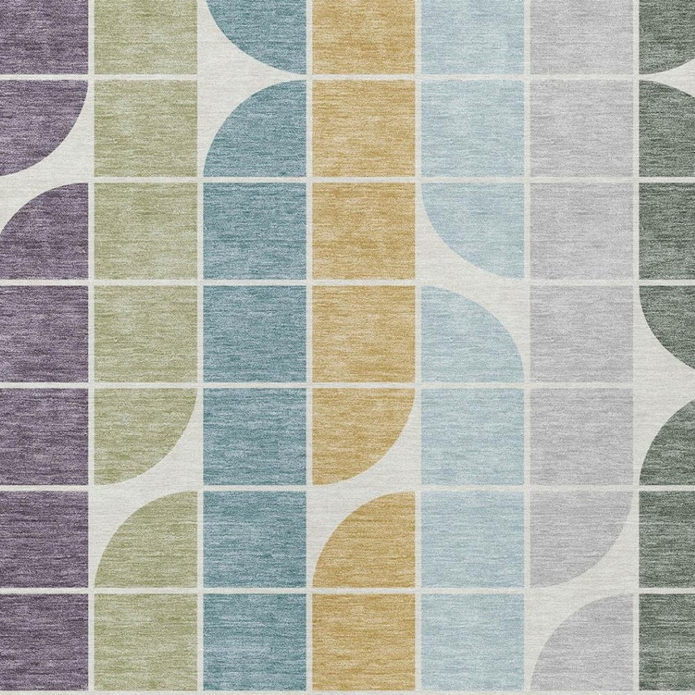 HomeRoots 8' X 10' Modern Geometric Washable Area Rug in Pale Aqua, Purple, Gray & Copper for Indoor/Outdoor Use 691203