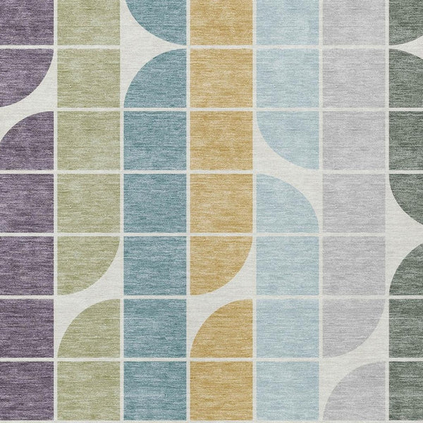 HomeRoots 8' X 10' Modern Geometric Washable Area Rug in Pale Aqua, Purple, Gray & Copper for Indoor/Outdoor Use 691203