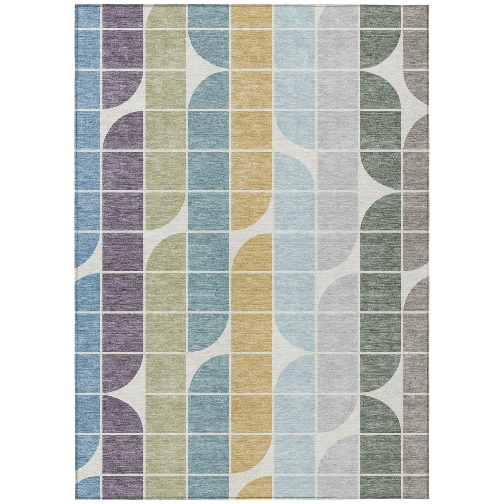 HomeRoots 8' X 10' Modern Geometric Washable Area Rug in Pale Aqua, Purple, Gray & Copper for Indoor/Outdoor Use 691203