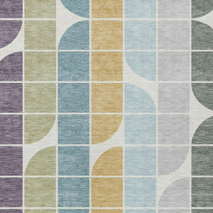 HomeRoots 9' X 12' Geometric Area Rug in Pale Aqua, Purple, Gray & Copper – Stylish, Washable, Indoor/Outdoor Use! 691204