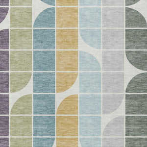 HomeRoots 10' Geometric Washable Area Rug in Pale Aqua, Purple & Copper - Stylish Indoor/Outdoor Decor Solution 691205