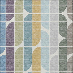 HomeRoots 10' Geometric Washable Area Rug in Pale Aqua, Purple & Copper - Stylish Indoor/Outdoor Decor Solution 691205