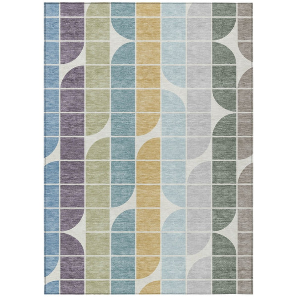 HomeRoots 10' Geometric Washable Area Rug in Pale Aqua, Purple & Copper - Stylish Indoor/Outdoor Decor Solution 691205
