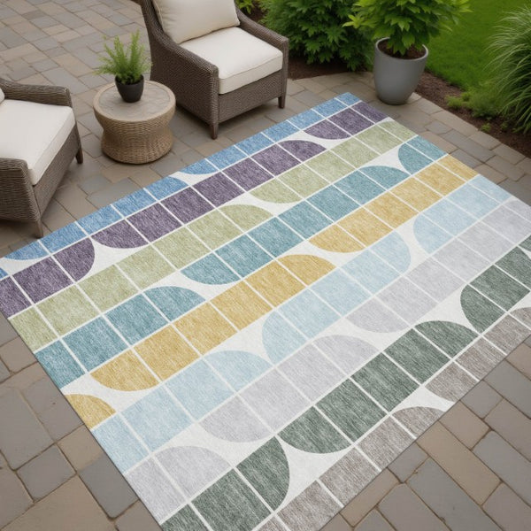 HomeRoots 10' Geometric Washable Area Rug in Pale Aqua, Purple & Copper - Stylish Indoor/Outdoor Decor Solution 691205