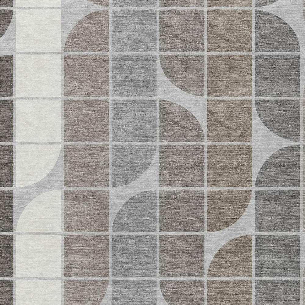 HomeRoots 9' X 12' Geometric Washable Area Rug in Silver, Brown & Gray - Perfect for Indoor & Outdoor Spaces! 691210