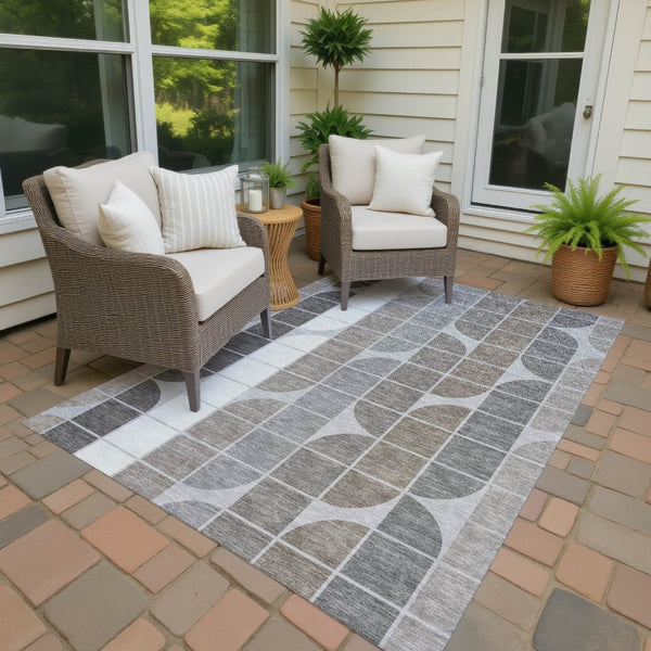 HomeRoots 10' Modern Silver Brown Gray Geometric Area Rug - Durable, Washable, Indoor/Outdoor Perfect for Any Space 691211